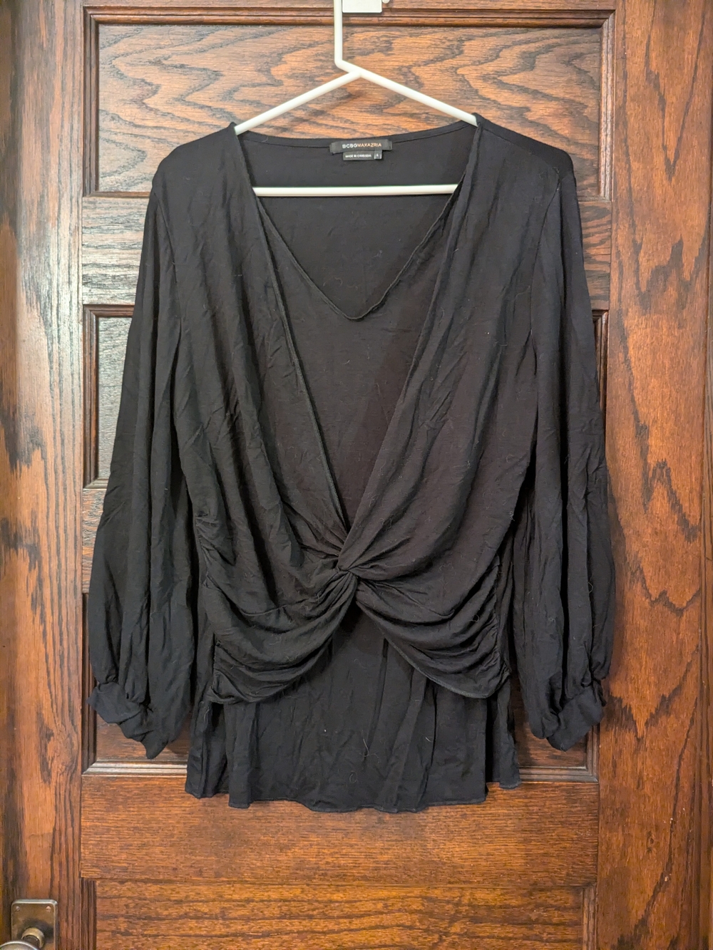 BCBG Max Azria Black Twist-Front V-Neck Blouse
